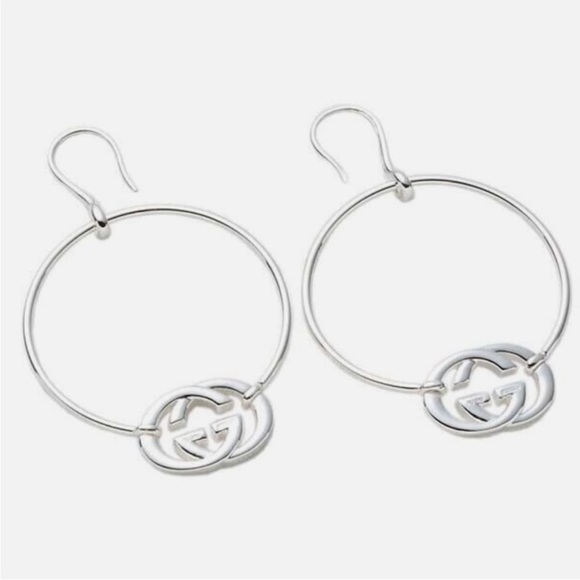 NIB GUCCI GG Britt 925 Silver Hoop Earrings w/ Pouch - Picture 6 of 15